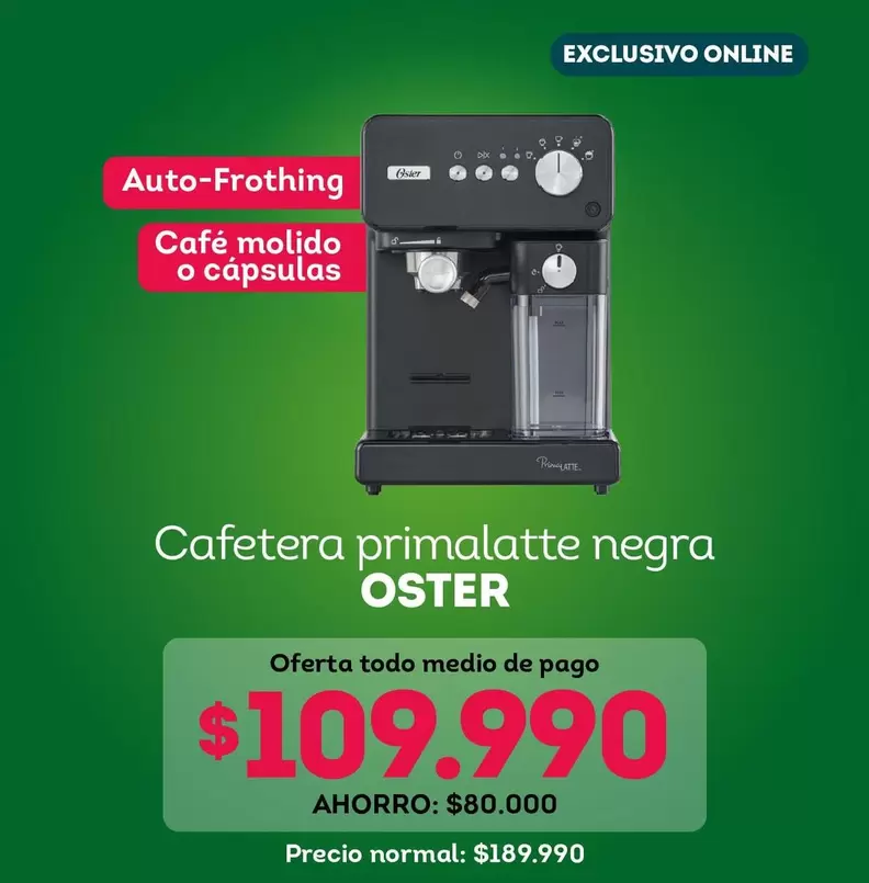 Oster - Cafetera primalatte negra