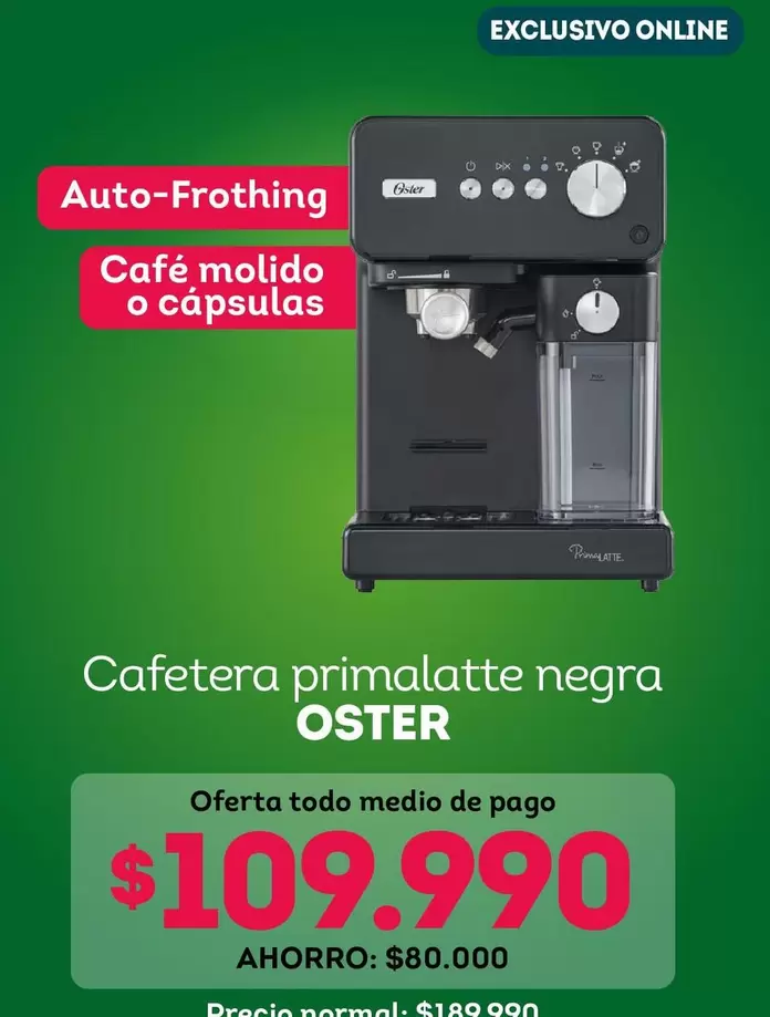 Oster - Cafetera primalatte negra