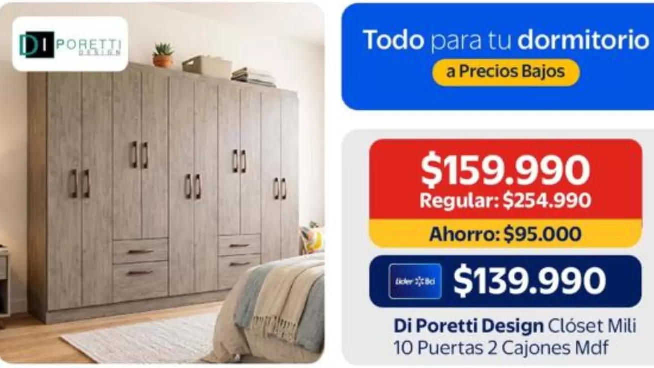 Pretestin Deseng Closet Multi 10 Puertas 2 Cajones Mdf