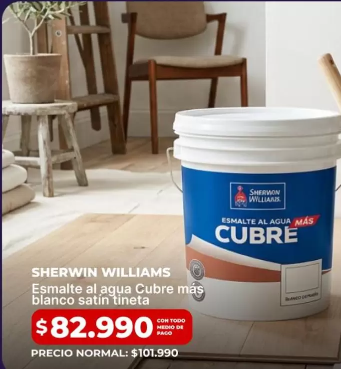 Sherwin Williams - Esmalte Al Agua Cubre Mas Blanco Satin Tineta