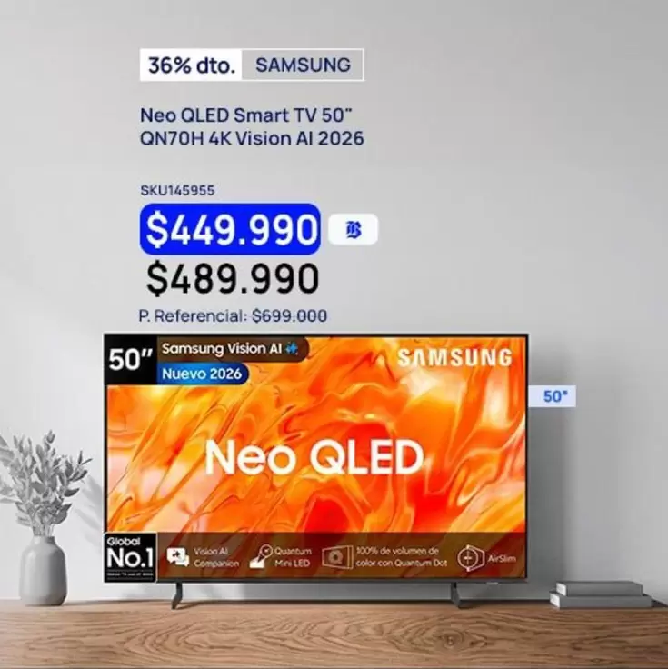 Samsung - OLED Smart TV 50" QN70H 4K Vision Al 2026