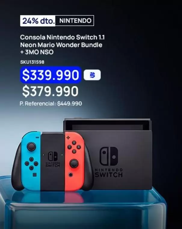Consola Switch 11 Neon Mario Wonder Bundle + 3MO NS0