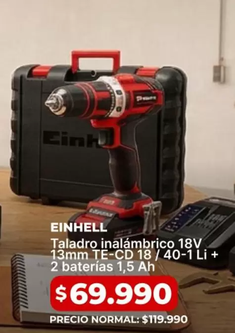 Einhell - Taladro Inalámbrico 18v 13mm Tecd 18 / 40-1 Li + 2 Baterías
