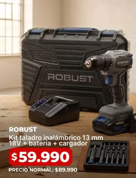 Robust - Kit Taladro Inalámbrico 13 Mm + Bateria + Cargador