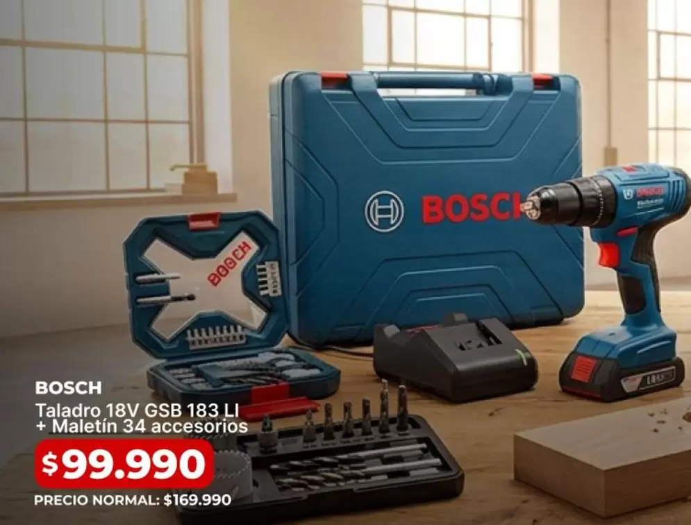 Bosch - Taladro 18v Gsb 183 Li + Maletin 34 Accesorios