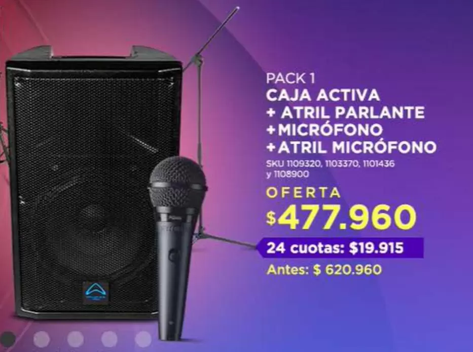 Caja Activa + Atril Parlante + Microfono + Atril Microfono