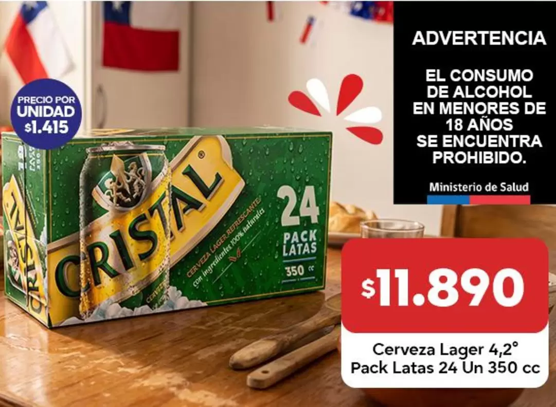 Cristal - Cerveza Lager 4,2° Pack Latas 24 Un