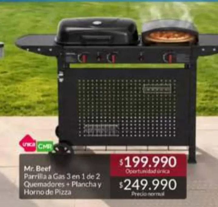 Mr. Beef - Parrilla A Gas 3 En 1 De 2 Quemadores + Plancha Y Horno De Pizza