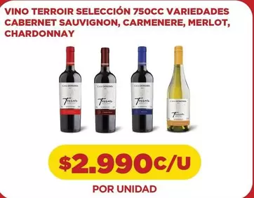 Carmenere - Vino Terroir Seleccion 750cc Variedades Cabernet Sauvignon, , Merlot, Chardonnay