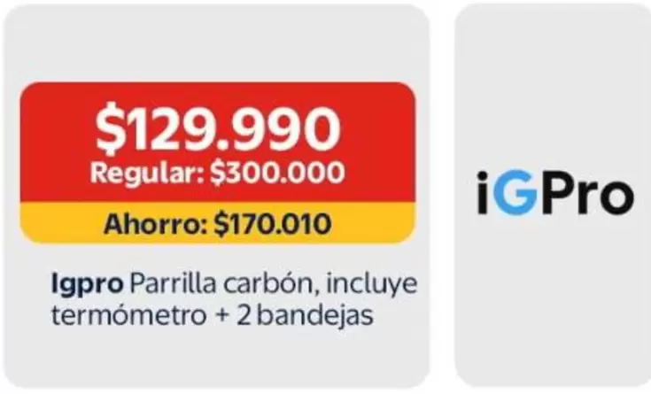 IGP Pro Parrilla Carbón, Incluye Termómetro + 2 Bandejas