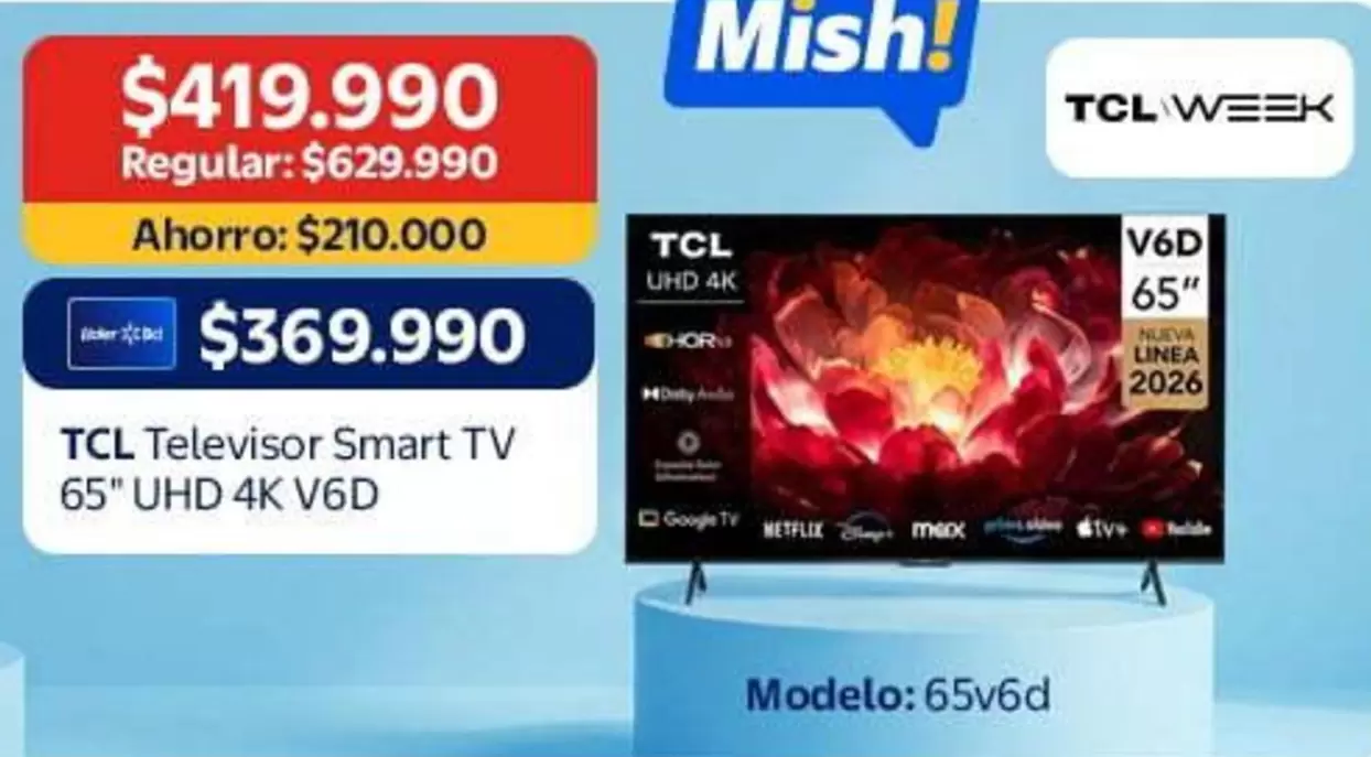 TCL - Televisor Smart Tv 65" UHD 4K V6D