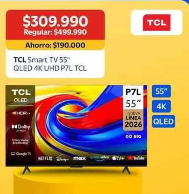 TCL - Smart Tv 55" Qled 4k Uhd P7l
