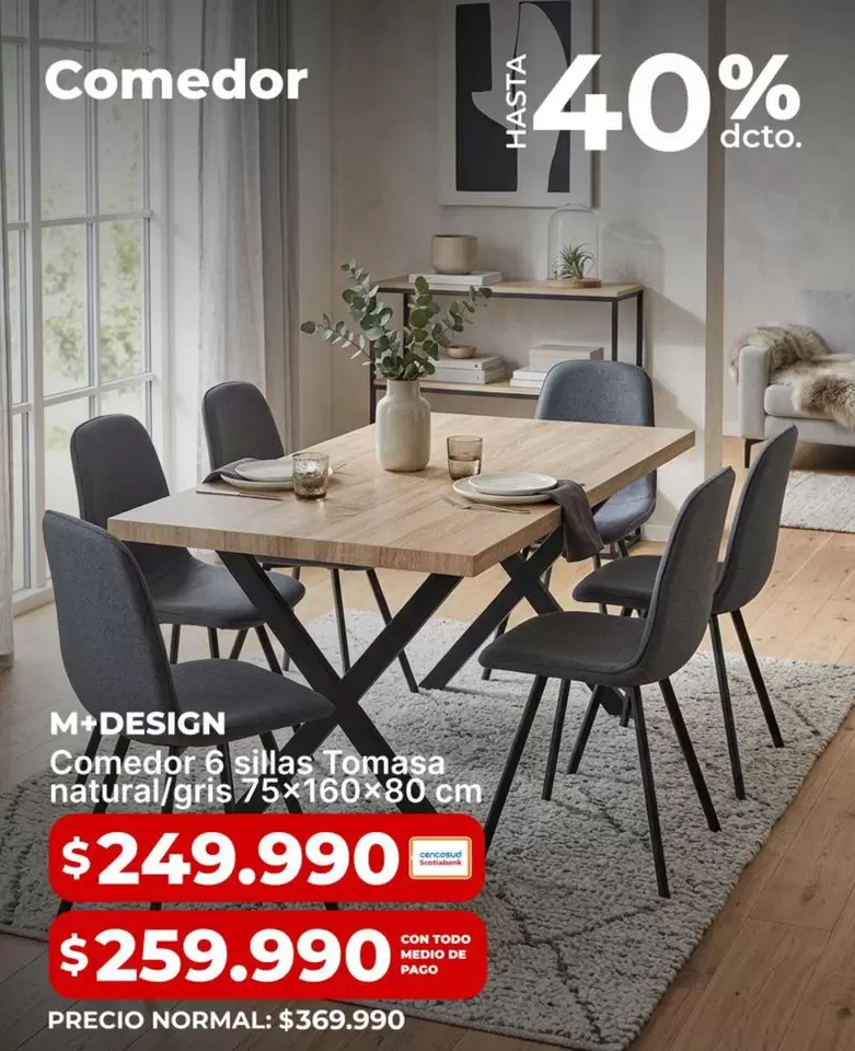 Comedor 6 sillas Tomas Natural/ Gris