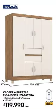 Closet 4 Puertas 2 Cajones 1 Zapatera