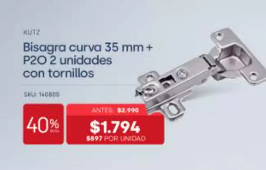 Bisagra Curva 35 Mm + P20 2 Unidades Con Tornillos