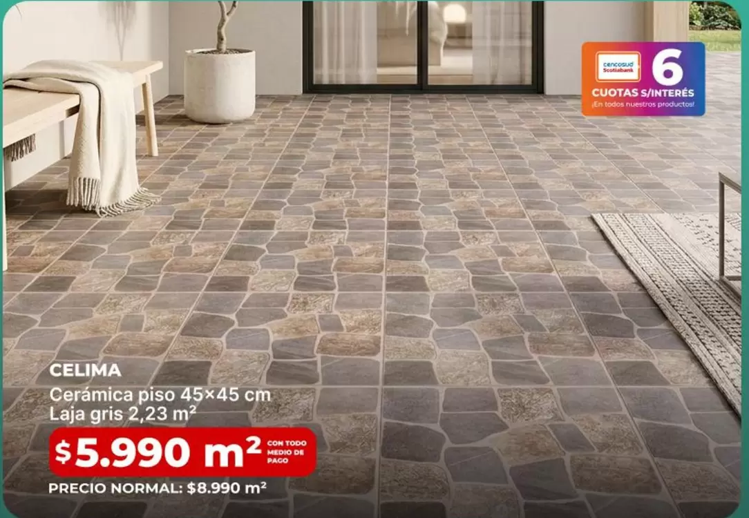 Cerámica Piso 45% 45 Cm Laja Gris