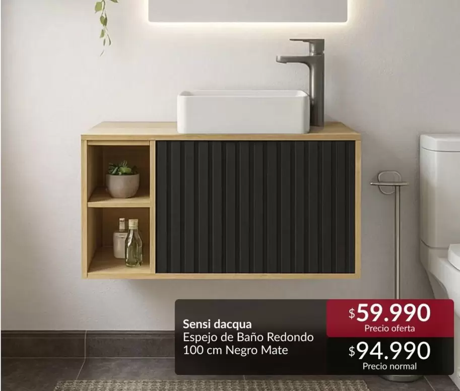 Espejo De Baño Redondo 100 Cm Negro Mate