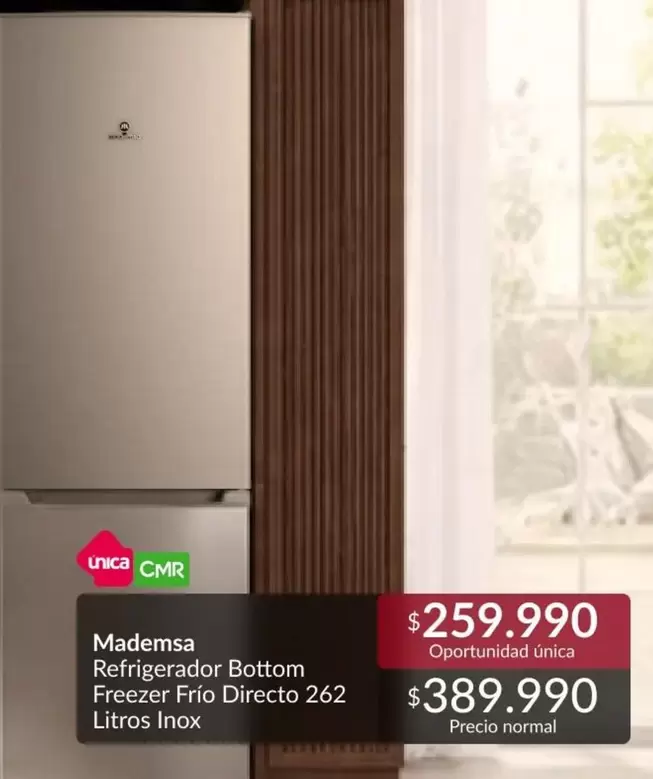 Mademsa - Refrigerador Bottom Freezer Frio Directo 262 Litros Inox