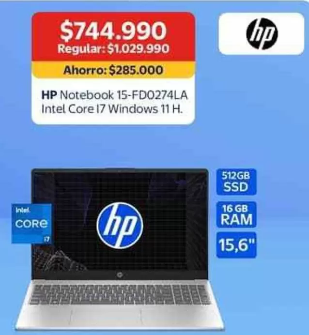 HP - Notebook 15-FD0274LA Intel Core I7 Windows 11 H