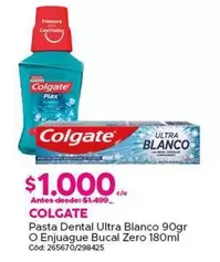 Colgate - Pasta Dental Ultra Blanco 90gr O Enjuague Bucal Zero 180ml