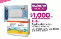 Bubu - Toallitas Húmedas X45 Unidades O Cotonitos