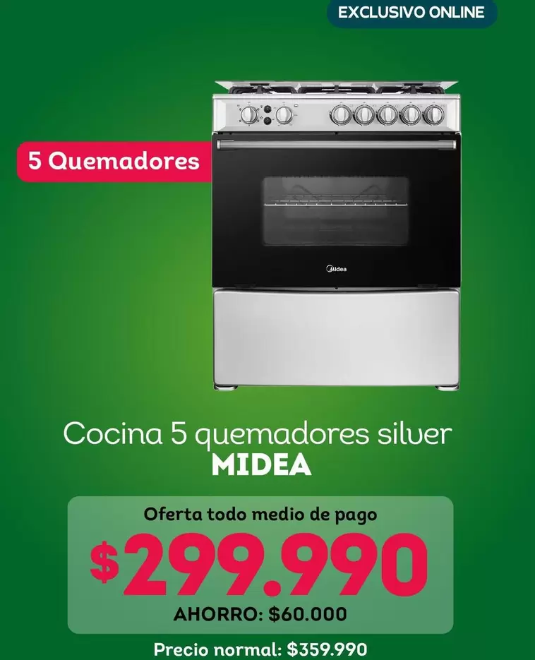 Midea - Cocina 5 Quemadores Silver