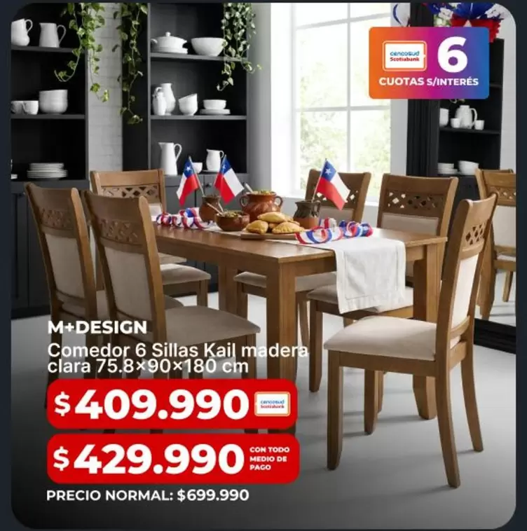 Comedor 6 Sillas Kaila Madera Clara