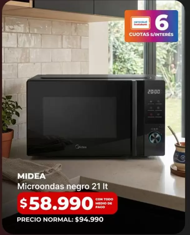 Midea - Microondas Negro 21 lt