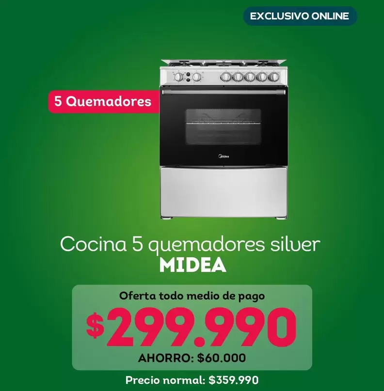 Midea - Cocina 5 Quemadores Silver