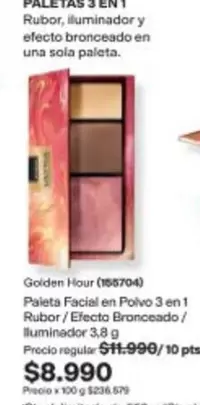 Golden - Paleta Facial En Polvo 3 En 1 Ruber/ Efecto Bronceado/ Iluminador