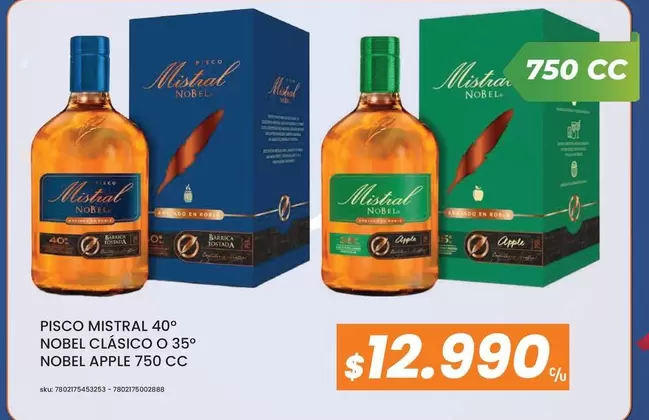 Mistral -  40° Nobel Clasico O 35° Nobel Apple 750 Cc