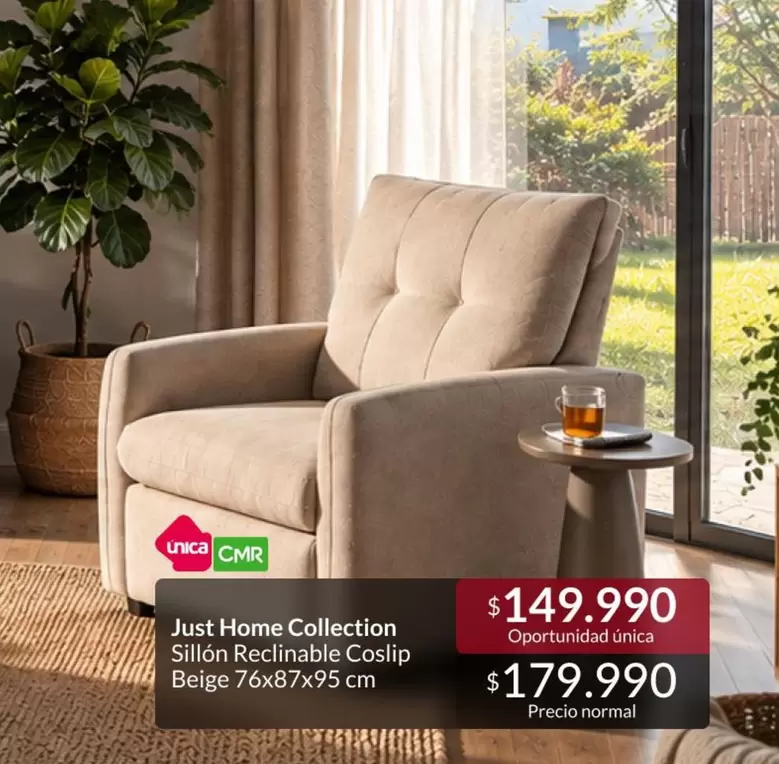 Just Home Collection Sillon Recinable Coslip Beige