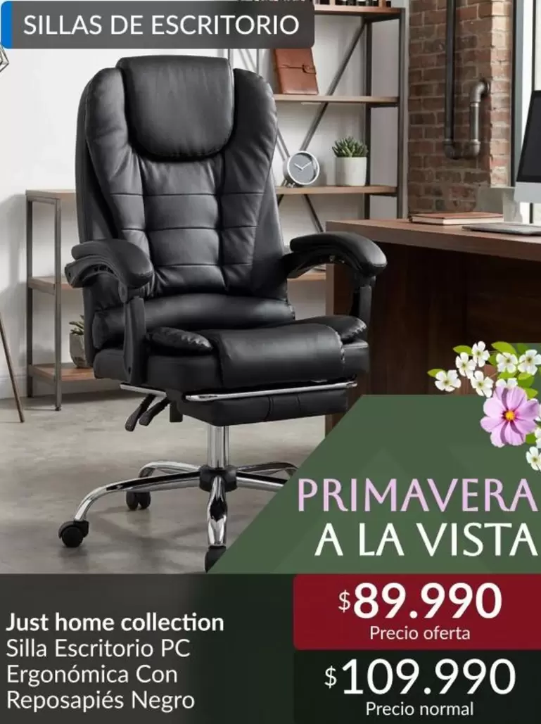Just home collection Silla escritorio PC Ergonomica Reposapiés Negro