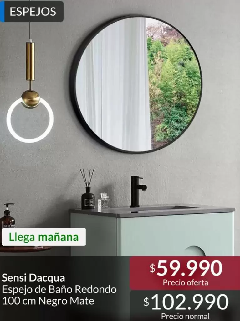 Espejo De Baño Redondo 100 Cm Negro Mate