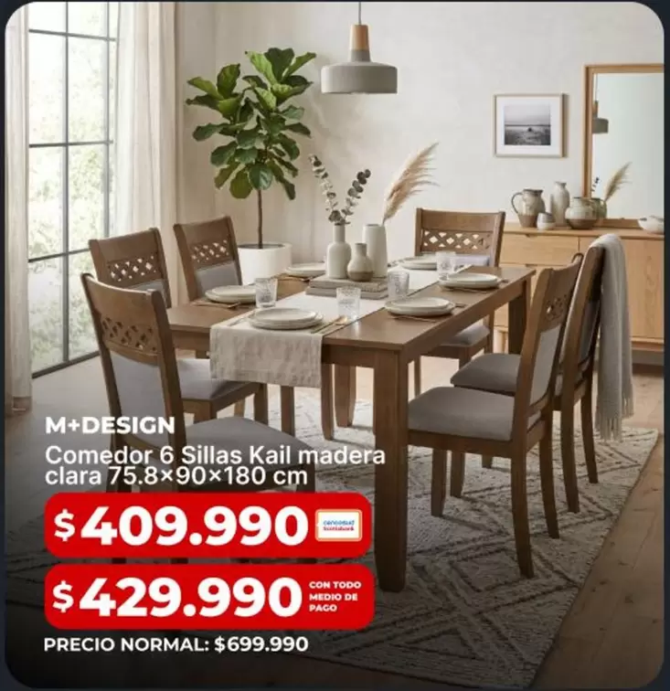 Comedor 6 Sillas Kaii Madera Clara