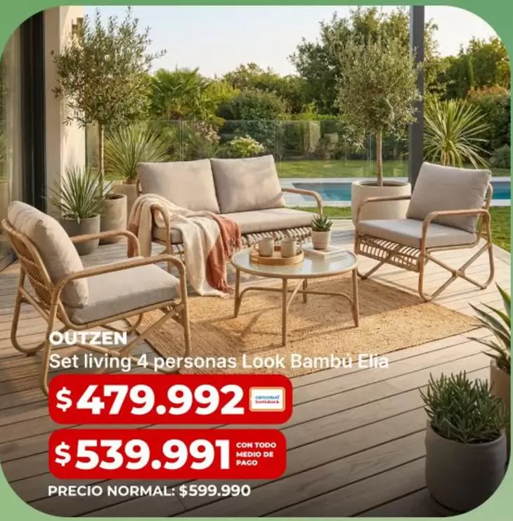 Set Living 4 Personas Bambú Elia