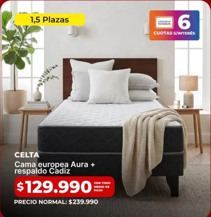 Celta - Cama Europea + Pack Almohadas