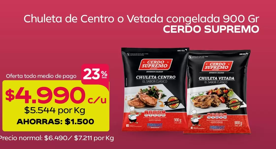 Súper Cerdo - Chuleta De Centro O Vetada Congelada