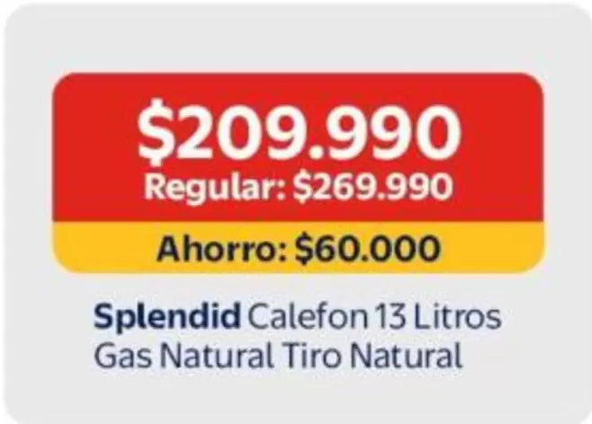 Splendid - Calefon 13 Litros Gas Natural Tiro Natural
