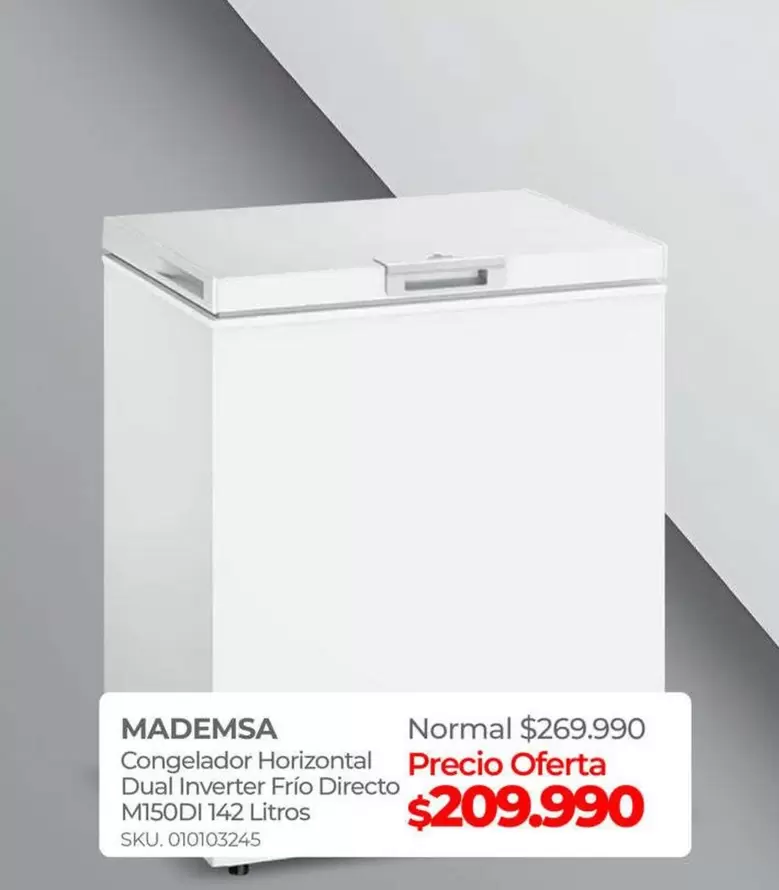 Mademsa - Congelador Horizontal Dual Inverter Frio Directo M150JL