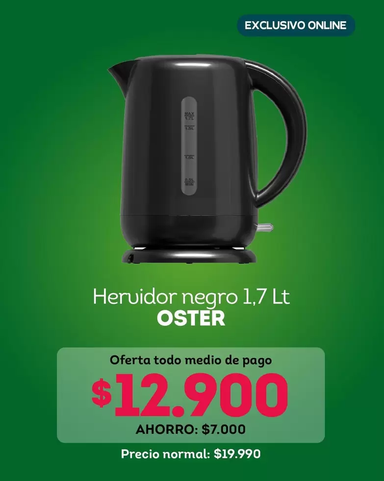 Oster - hervidor negro 1.7 lt