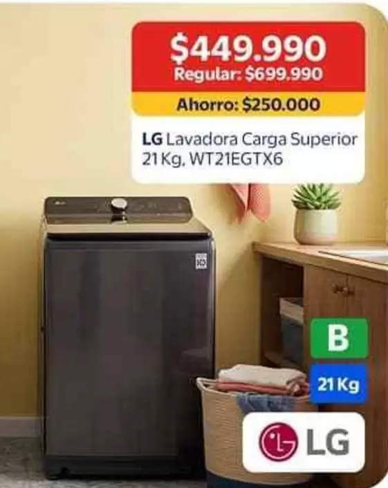 LG - Lavadora Carga Superior 21kg, Wt21egtx6