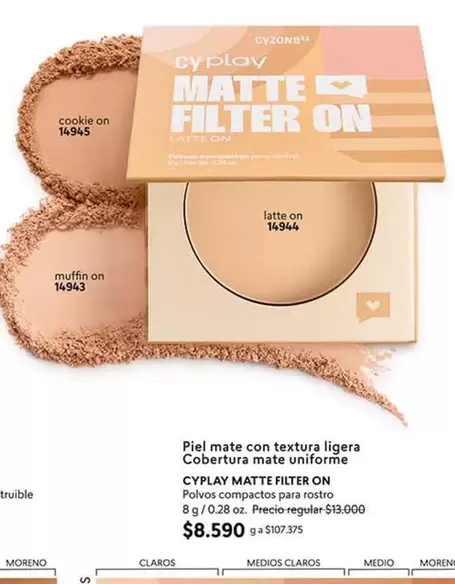 Cyzone - Piel Mate Con Textura Ligera Cobertura Mate Uniforme Cyplay Matte Filter On
