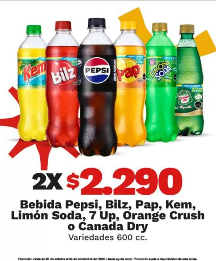Kem - Bebida Pepsi, Pepsi,Bilz, Pap,,Limón Soda, 7 Up,Orange Crush O Canada Dry