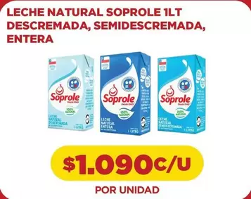 Soprole - Leche Natural 1Lt Descremada, Semidescremada, Entera