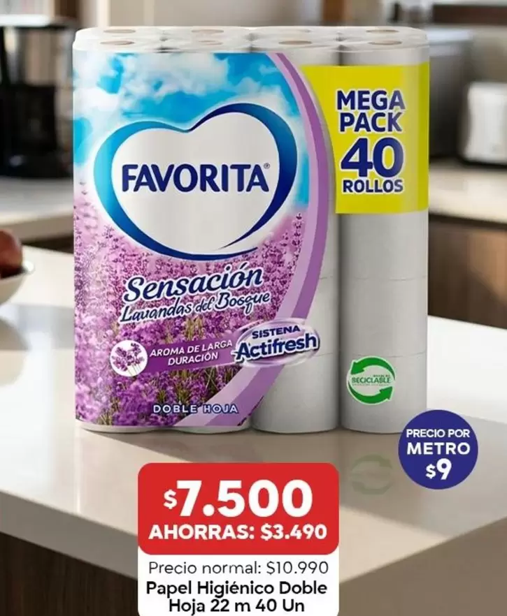 Favorita - Papel Higiénico Doble Hoja 22 M