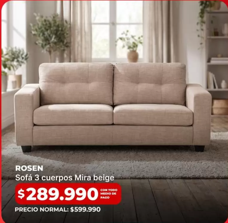 Rosen - Sofa 3 Cuerpos Mira Beige