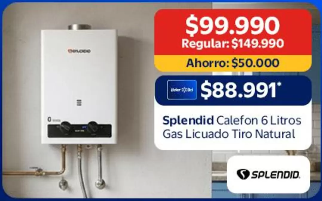 Splendid - Calefon 6 Litros Gas Licuado Tiro Natural