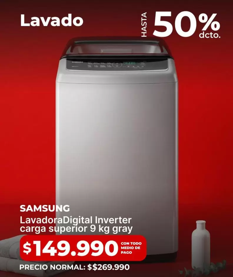Samsung - Lavadora Digital Inverter Carga Superior 9 Kg gray