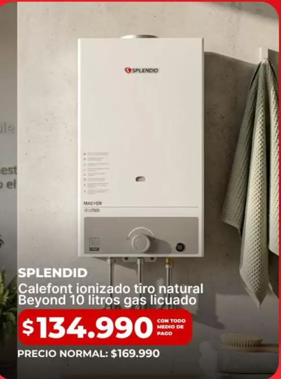 Splendid - Calefont Ionizado Tiro Natural Beyond 10 Litros Gas Licuado